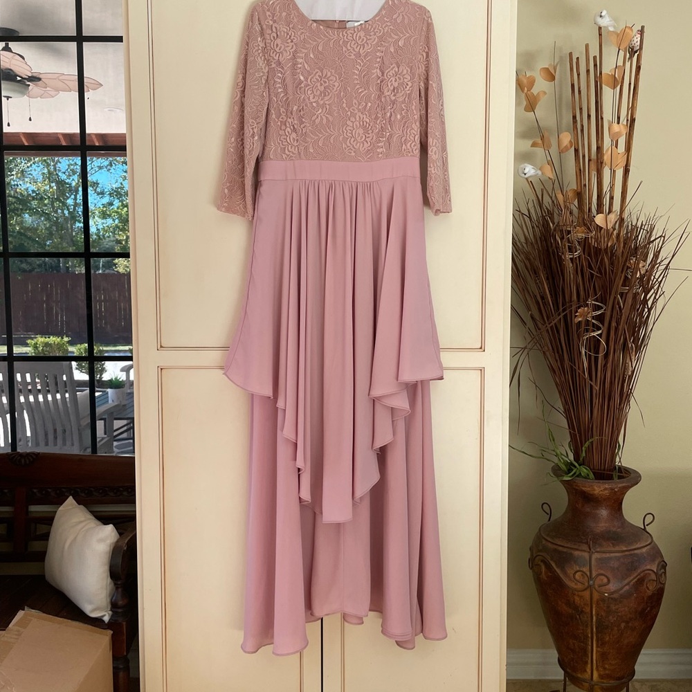 Elegant Lace Overlay Pink Dress